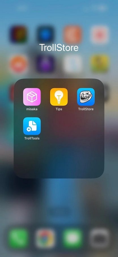 TrollStore and its apps installed on the iPhone Home Screen